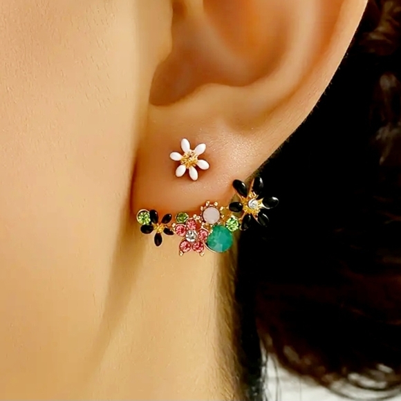 Jewelry - Floral Rhinestone Multicolor Earrings